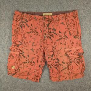 True Religion Brand Jeans Shorts Mens 40 Orange Palm Print Cargo Ripstop Utility